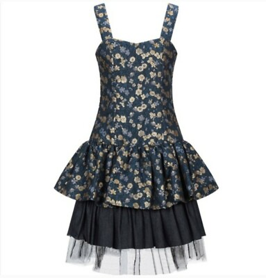 #ad I#x27;M ISOLA MARRAS Denim Blue Floral Gold Metallic Dress Designer Size 4 New $109.95