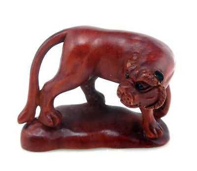 #ad Boxwood Hand Carved Japanese Netsuke Sculpture Tiger Looking Back #11112102 $39.99