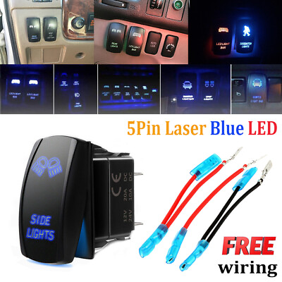 #ad SIDE LIGHTS SWITCH Blue LED Laser Rocker Switches On Off 5 Pin 12V Car Truck UTV $8.95