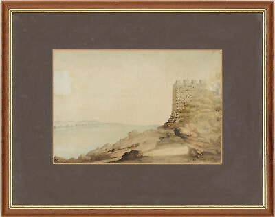 #ad Framed Early 19th Century Watercolour Riverside Castle $59.06