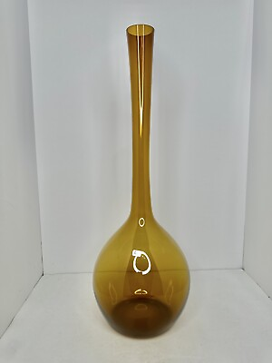 #ad Vintage MCM 19.75” Arthur Percy for Aseda Glass Brown Bulb Vase Sweden W label $124.99