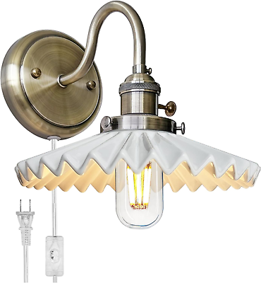 #ad Plug in Vintage Wall Sconces with Switch White Ceramic Lampshade Wall Lamp with $72.36