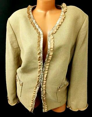 #ad Alex Marie beige pleated trim hook closure long sleeve jacket 24W $16.99