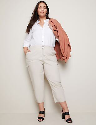 #ad Plus Size Womens Pants Beige Summer Cropped Cotton Cargo Trousers AUTOGRAPH $17.94