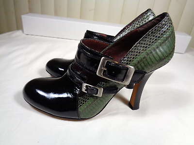 #ad modern vintage black patten Leather amp; snake Shoes Black Pumps EU size 37.5 $40.00