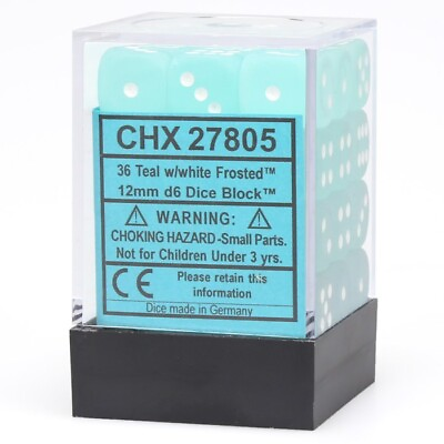 #ad Chessex Manufacturing d6 Cube 12mm Frosted Teal with White 36 $15.88