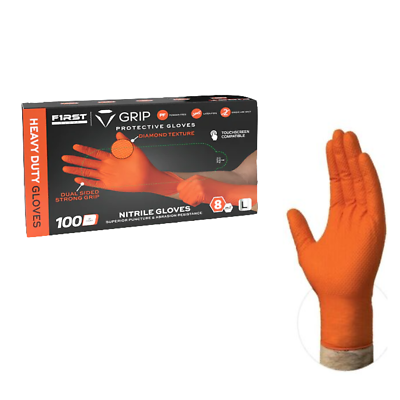 #ad First Glove Grip Orange Nitrile Disposable Gloves 8 Mil Raised Diamond Texture $139.99