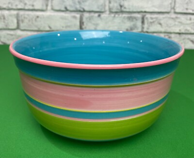 #ad Decorative Pastel Striped 8.5quot; Bowl Art Pottery Hand Painted Ceramic Bowl $20.66
