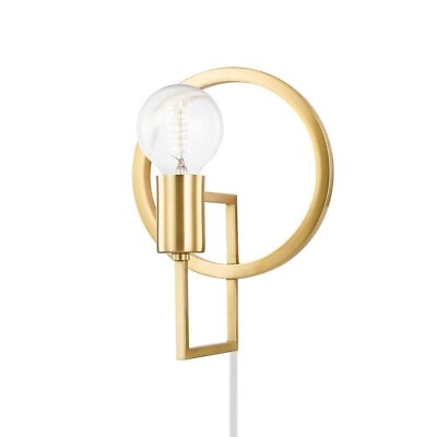 #ad 1 Light Portable Wall Sconce 11 Inches Tall and 8.25 Inches Wide Aged Brass $125.95