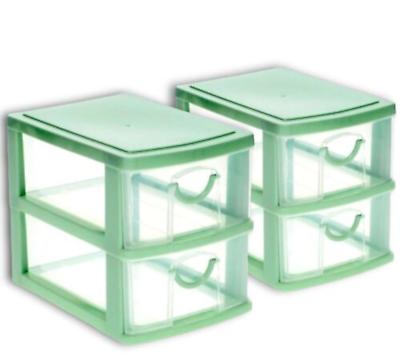 #ad Green Desktop Drawer Organizer Mini Set of 2 Tier Plastic Clear Storage Stacking $9.51
