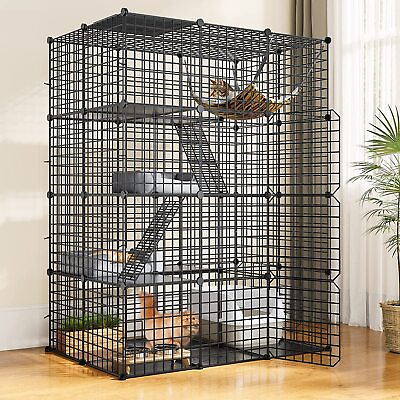 #ad #ad Large Cat Cage Enclosure Metal Wire 4 Tier Kennel DIY Playpen Catio with Hammock $66.52