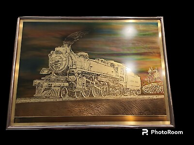 #ad Rare Vintage Brass Train Art 11.5quot; X 15.5quot; Engraved Signature Of Artist $225.00