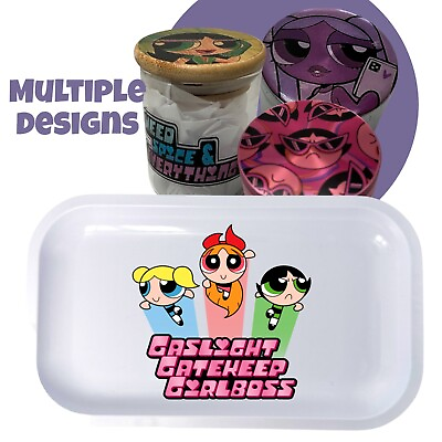 #ad Cute PPG Powerpuff Cartoon Herb Grinder Stash Jar Rolling Tray Set $45.00