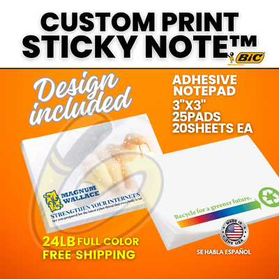 #ad Custom Printed STICKY NOTE™ 3quot;X3quot; 25 PADS 20 SHEETS FULL COLOR I 500 QTY $95.99