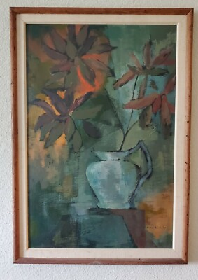 #ad Mid Century Modern Abstract Polymer Painting On Board Signed Audra Evert 66 $425.00