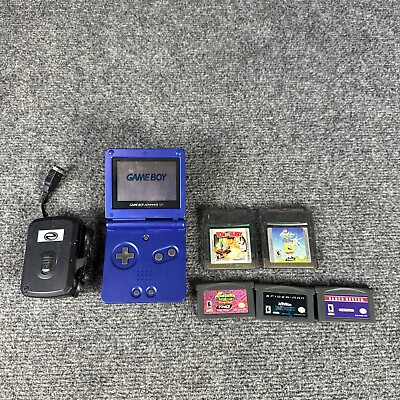 #ad Nintendo Gameboy Advance GBA SP Handheld System Cobalt Blue AGS 001 5 Games $109.99