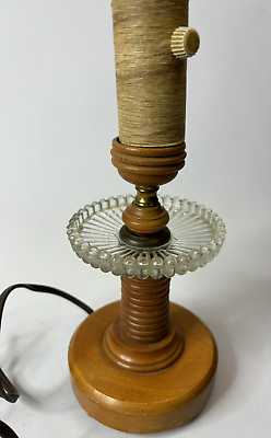 #ad Vintage Turned Wood Glass Metal Mid Century Lamp Base No Shade $34.50