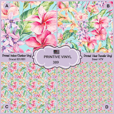 #ad Vintage Floral Tropical Patterned Iron Vinyl Printed HTV Adhesive Vinyl 389 $2.30