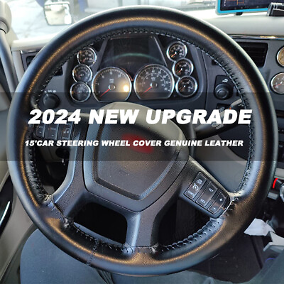 #ad For Nissan Versa 15quot; 38CM New Black Genuine Leather Car Steering Wheel Cover $23.99