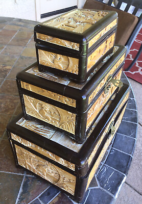 #ad Antique Chinese 3 nesting boxes wood amp; lacquer 12” 9” 6” lenghs $75.00