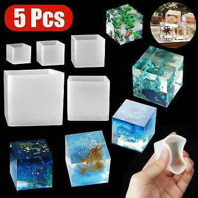 #ad 5PCS Square Cube Silicone Mould Crystal Epoxy Resin Casting Mold DIY Craft Tool $12.78