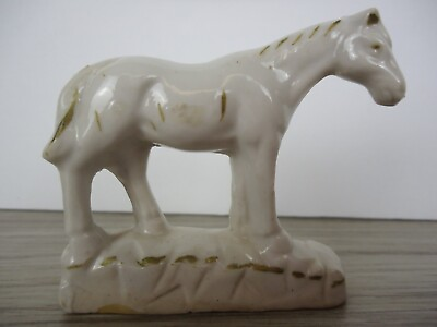 #ad VTG Horse Figurine Stoneware Japan 3 5 8 in tall Hand Painted Gold Accents Farm $22.50