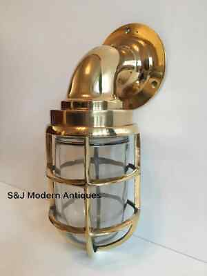 #ad Antique Industrial Wall Light Vintage Retro Cage Bulkhead Gold Brass Ship Lamp $140.00