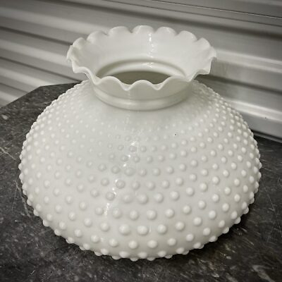 #ad VTG 13quot; Cased White Milk Glass Hobnail Student Hanging Lamp Shade Replacement $20.00