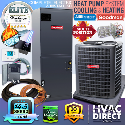 #ad #ad Goodman 5 Ton 14.3 SEER2 Central Air Conditioner Heat Pump Split System AC Kit $5002.70