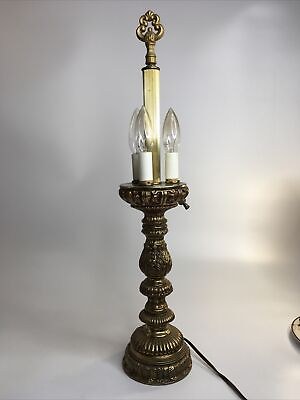#ad Large Vintage Bouillotte Style Lamp 3 Candle Light Brass 3 Way Switch 23in $84.15