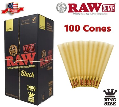 #ad Authentic RAW Black King Size Pre Rolled Cone 100 Pack amp; Fast Shipping US $17.99