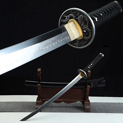 #ad Dragon 30#x27;#x27;Real Hamon Wakizashi Clay Tempered T10 Steel Japanese Samurai Sword $129.99