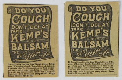 #ad Vintage 1893 KEMP#x27;S Balsam Cure Drug Tonic Bottle Newspaper Print Ads $11.97