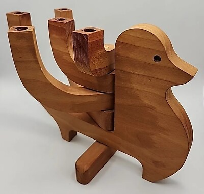#ad Wood Folk Art Bird Candelabra Danish Modern Folding Scandinavian Signed MCM $29.99