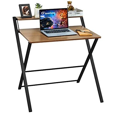 #ad Small Folding Desk No Assembly Required Fully Unfold 27.3 x 22 inch 2 Tier C... $90.38