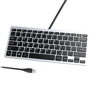 #ad Ultra Thin Mini USB Wired Compact Keyboard for PC Mac Laptop 78 Black Key Silver $22.99