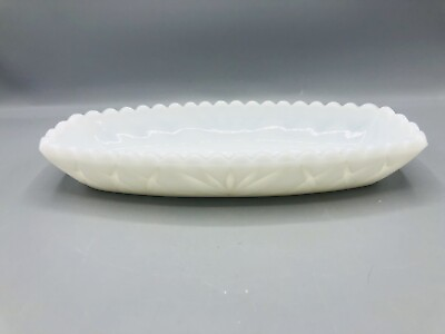 #ad Vintage White Milk Glass 9 1 2” Scallop Top Geometric Shape Serving Bowl $12.00