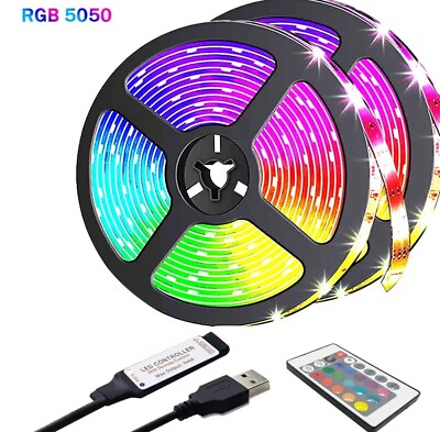 #ad 5m 16.4 ft USB LED Strip Lights APP Color Changing 5050 RGB Led Light Flexible $5.00