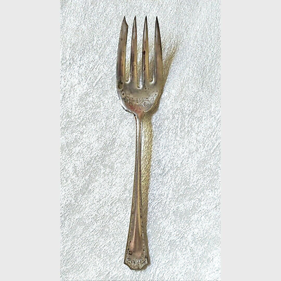 #ad Vintage Dinner Serving Fork SSS Pat 12 Silver Plate 7 5 8 quot; bin A 1 $4.95