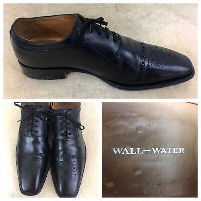#ad WallWater Brogue Black leather Apron Oxford shoes Men Sz 10.5 US Made In Italy $64.99