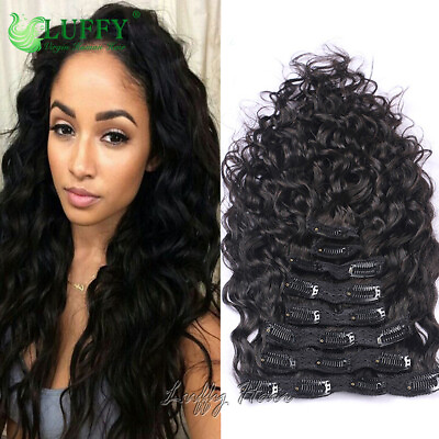 #ad Water Wave Clips In Hair Extensions Brazilian Remy Human Hair 8 Pieces 100g Set $178.64