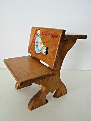 #ad Vintage Miniature Wooden School Desk Doll Chair A is For Apple Raggedy Ann $21.99