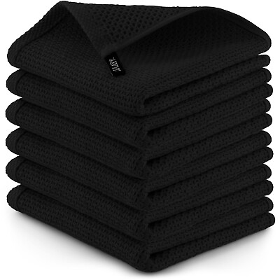 #ad Drying Dish Towels 12x12 Inches 6 pack Black Cotton Waffle Weave Kitchen $9.99