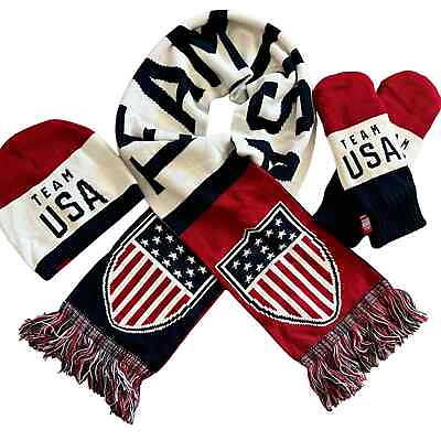 #ad Olympic Team USA Winter Gear Scarf Hat Mittens Beanie Patriotic Red White Blue $29.99