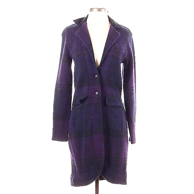 #ad Ralph Lauren Vintage Long Plaid Jacket Angora Merino Wool Purple Deadstock NWT $148.00