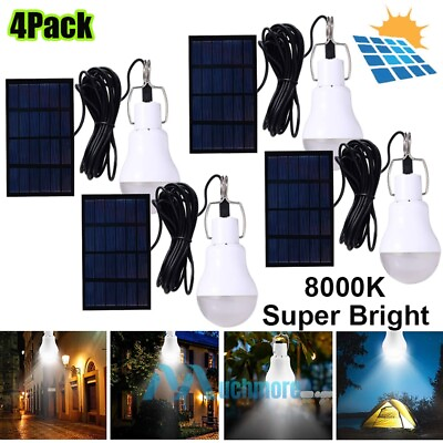 #ad 4Pack 15W LED Solar Panel Bulb Light Portable Outdoor Tent Lamp 8000K Waterproof $13.61