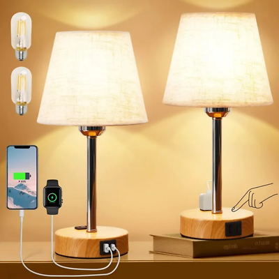 #ad #ad Bedside Table Lamps Set of 2 LED Bulbs Included Touch Control Lamp with USB C $37.19