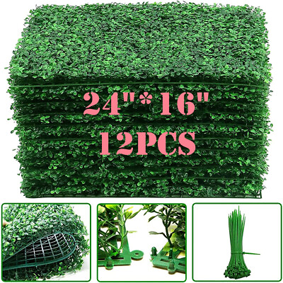 #ad 12pcs 24*16in Artificial Boxwood Mat Wall Hedge Decor Privacy Fence Panel Grass $39.11
