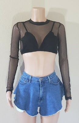 #ad Womens Black Mesh Cropped Top $14.00