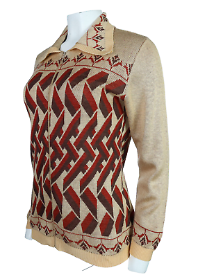 #ad Vintage 70s JC PENNEY USA Women’s M Brown Acrylic Zip Sweater Cardigan Lightwt $39.99
